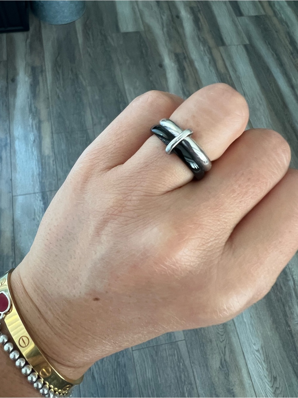 Georg Jensen Onyx and Silver Cross Detail Ring size 7.5-8